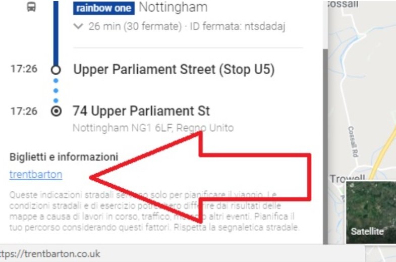 Google Maps route showing which bus company to use