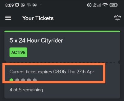 Activating a ticket and checking the counter